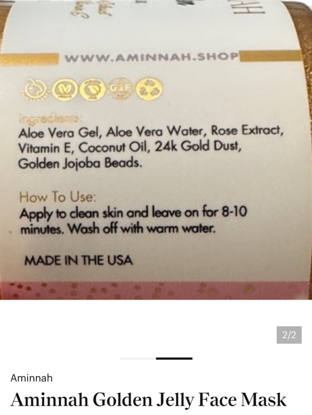 Aminnah- Golden Jelly Face Mask – Radiant Gold Glow 4oz - Picture 2 of 2